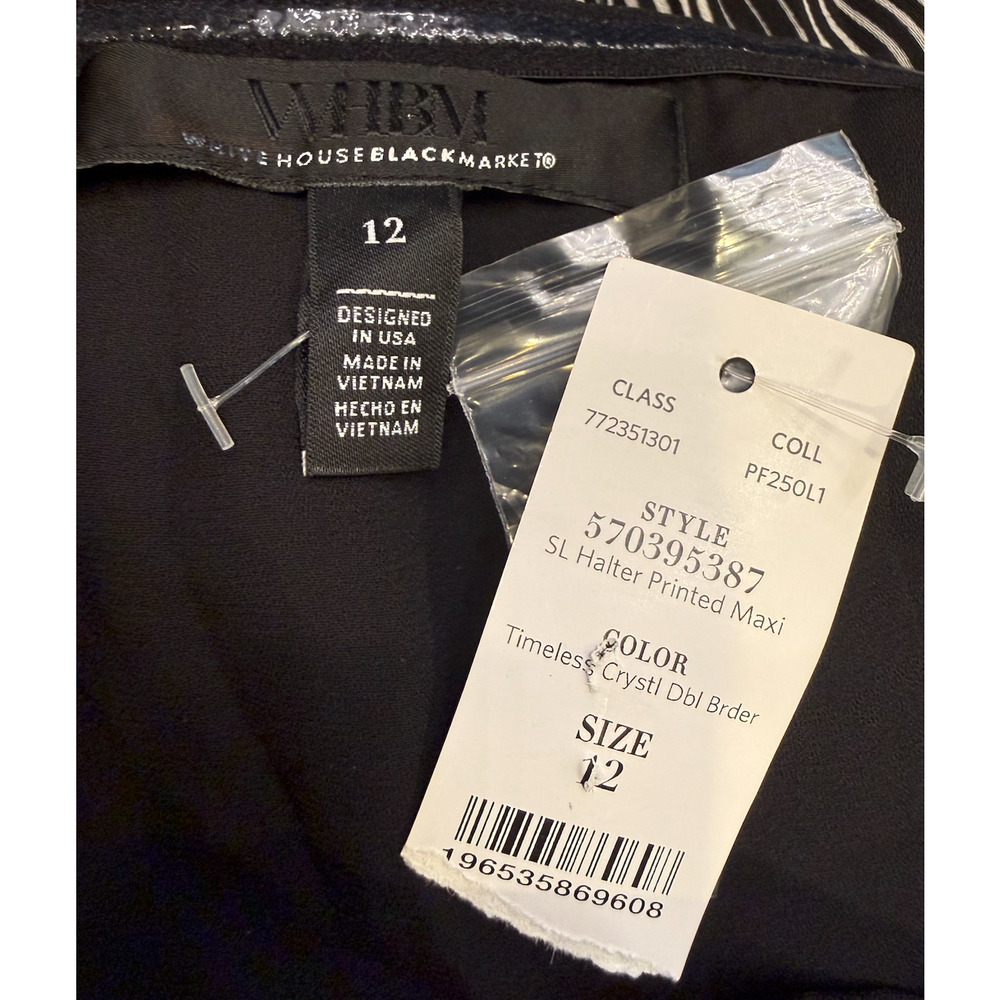 NWT WHITE HOUSE BLACK MARKET WHBM IKAT PRINT HALTER MAXI HALTER DRESS SZ 12 - Picture 12 of 16